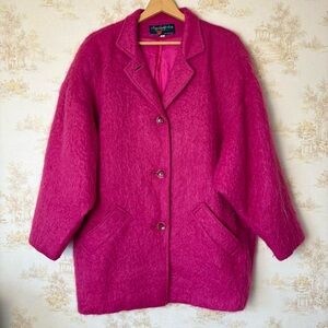 Vintage 70s retro hot pink mohair fuzzy union made statement jacket coat 10